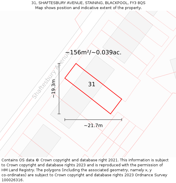 31, SHAFTESBURY AVENUE, STAINING, BLACKPOOL, FY3 8QS: Plot and title map