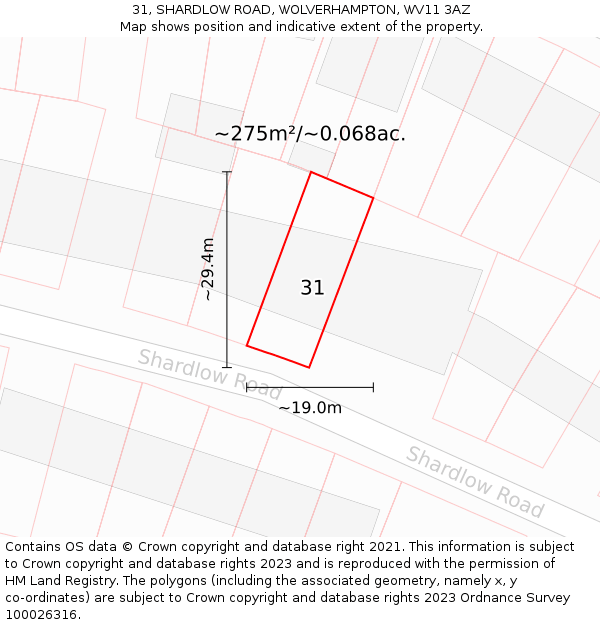 31, SHARDLOW ROAD, WOLVERHAMPTON, WV11 3AZ: Plot and title map