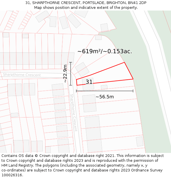 31, SHARPTHORNE CRESCENT, PORTSLADE, BRIGHTON, BN41 2DP: Plot and title map