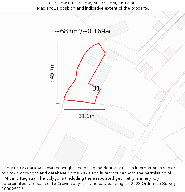 31, SHAW HILL, SHAW, MELKSHAM, SN12 8EU: Plot and title map