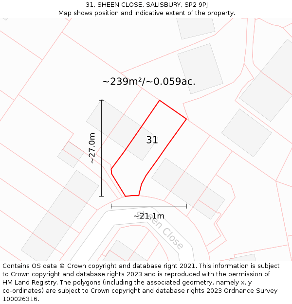 31, SHEEN CLOSE, SALISBURY, SP2 9PJ: Plot and title map