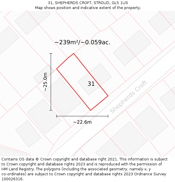 31, SHEPHERDS CROFT, STROUD, GL5 1US: Plot and title map