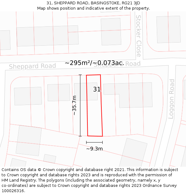 31, SHEPPARD ROAD, BASINGSTOKE, RG21 3JD: Plot and title map