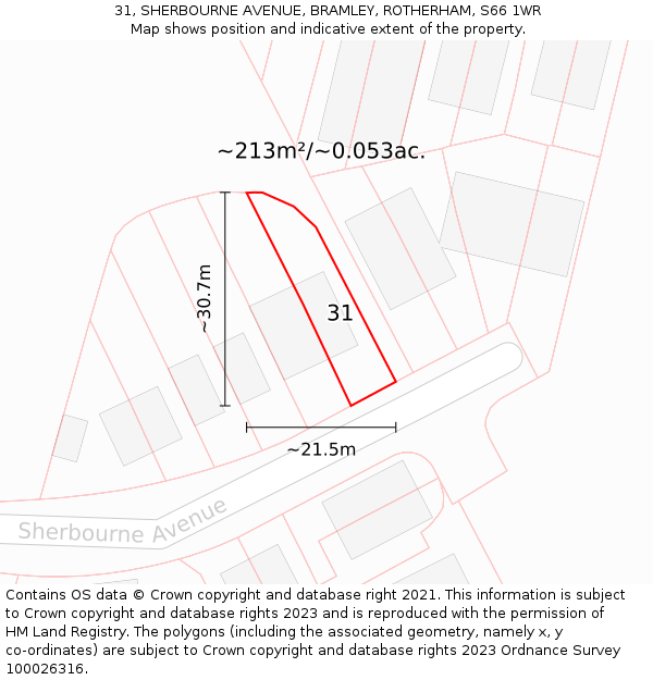 31, SHERBOURNE AVENUE, BRAMLEY, ROTHERHAM, S66 1WR: Plot and title map