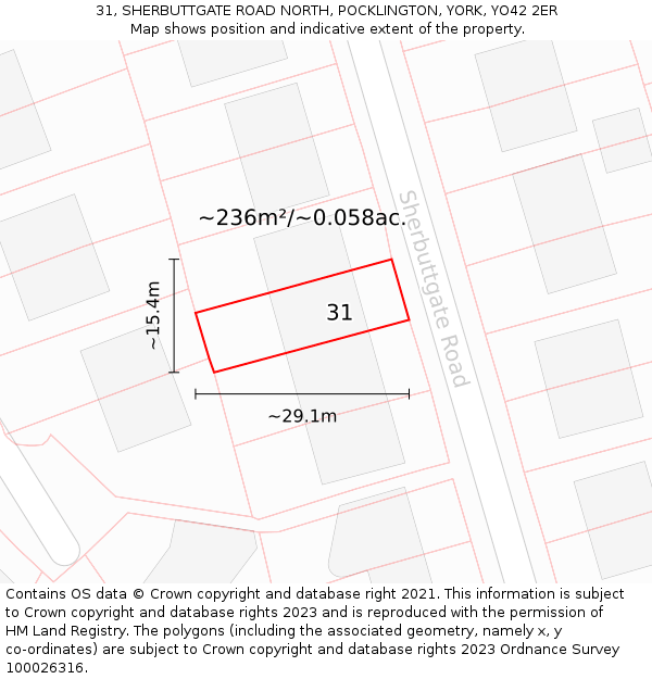 31, SHERBUTTGATE ROAD NORTH, POCKLINGTON, YORK, YO42 2ER: Plot and title map