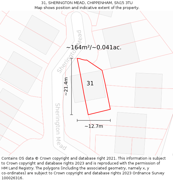 31, SHERINGTON MEAD, CHIPPENHAM, SN15 3TU: Plot and title map