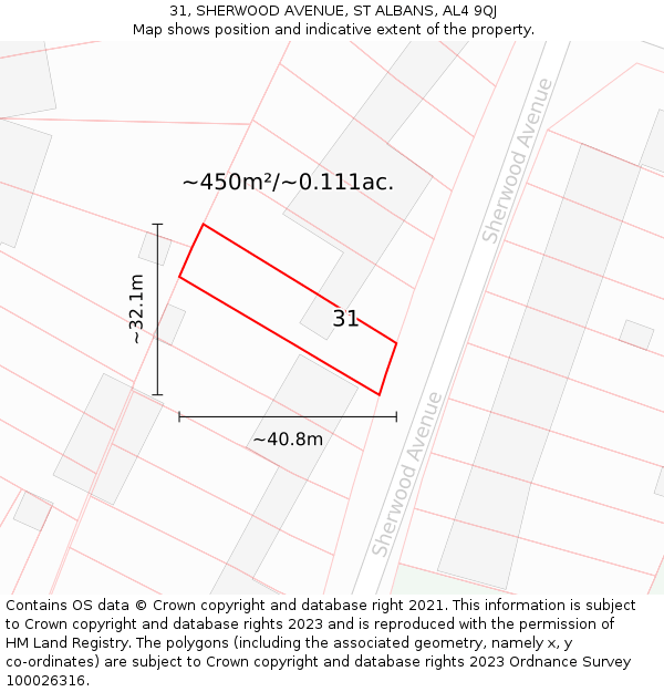 31, SHERWOOD AVENUE, ST ALBANS, AL4 9QJ: Plot and title map
