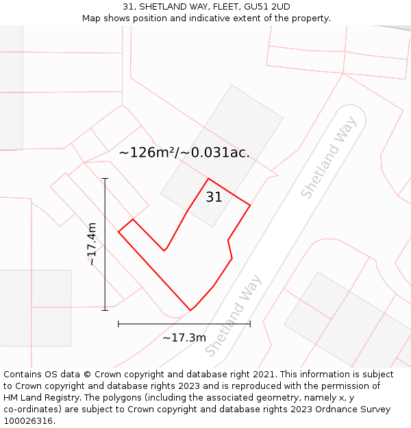 31, SHETLAND WAY, FLEET, GU51 2UD: Plot and title map