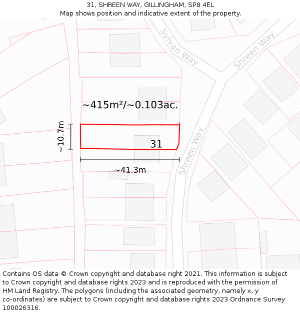 31, SHREEN WAY, GILLINGHAM, SP8 4EL: Plot and title map