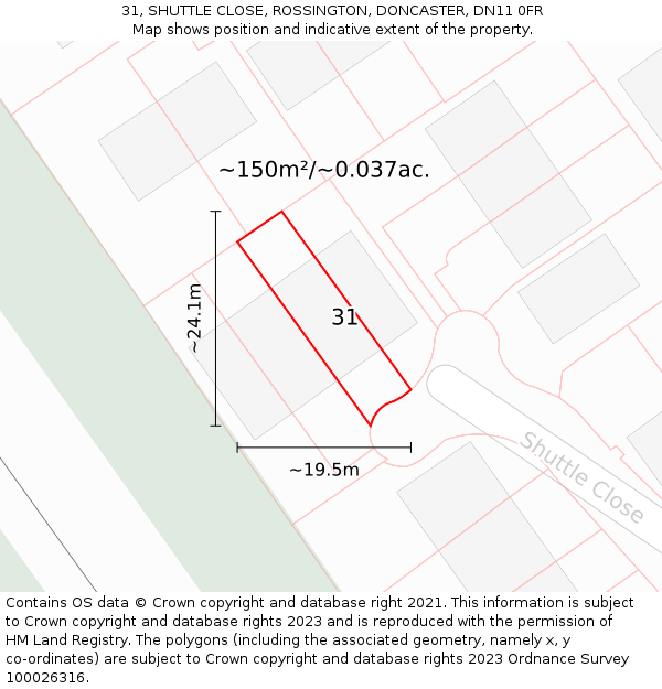31, SHUTTLE CLOSE, ROSSINGTON, DONCASTER, DN11 0FR: Plot and title map