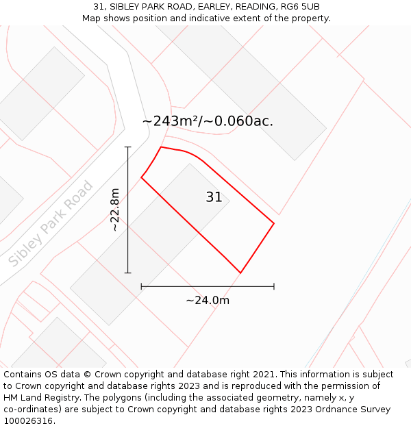 31, SIBLEY PARK ROAD, EARLEY, READING, RG6 5UB: Plot and title map
