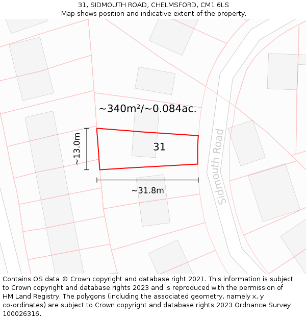 31, SIDMOUTH ROAD, CHELMSFORD, CM1 6LS: Plot and title map