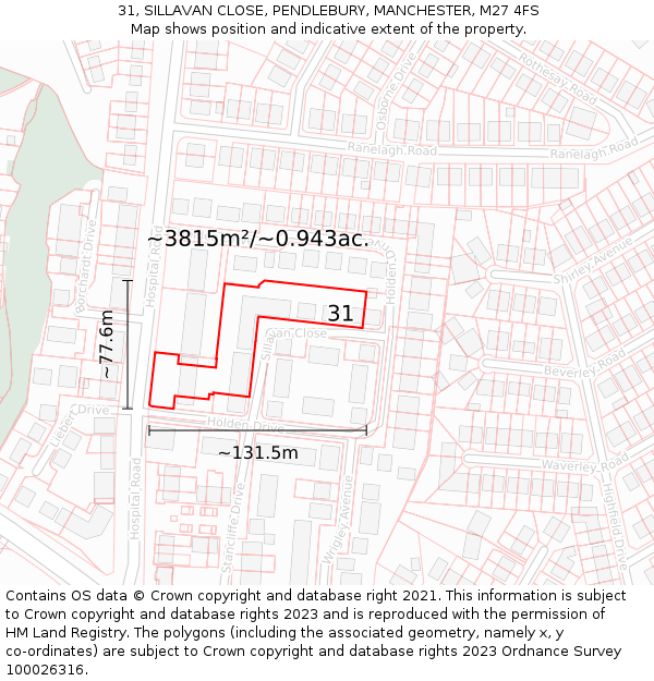 31, SILLAVAN CLOSE, PENDLEBURY, MANCHESTER, M27 4FS: Plot and title map