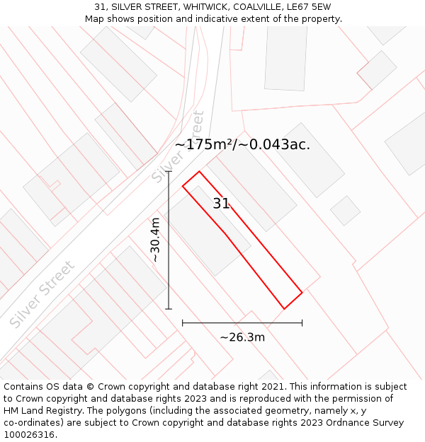 31, SILVER STREET, WHITWICK, COALVILLE, LE67 5EW: Plot and title map