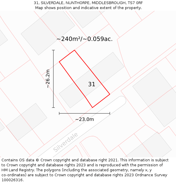 31, SILVERDALE, NUNTHORPE, MIDDLESBROUGH, TS7 0RF: Plot and title map