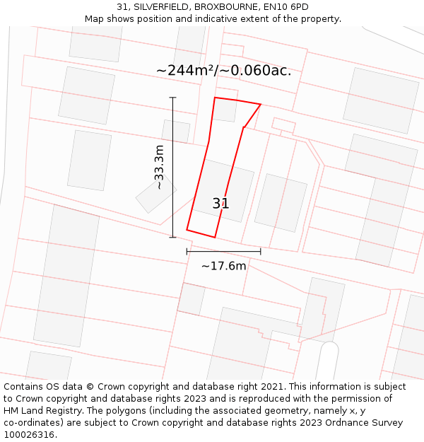 31, SILVERFIELD, BROXBOURNE, EN10 6PD: Plot and title map