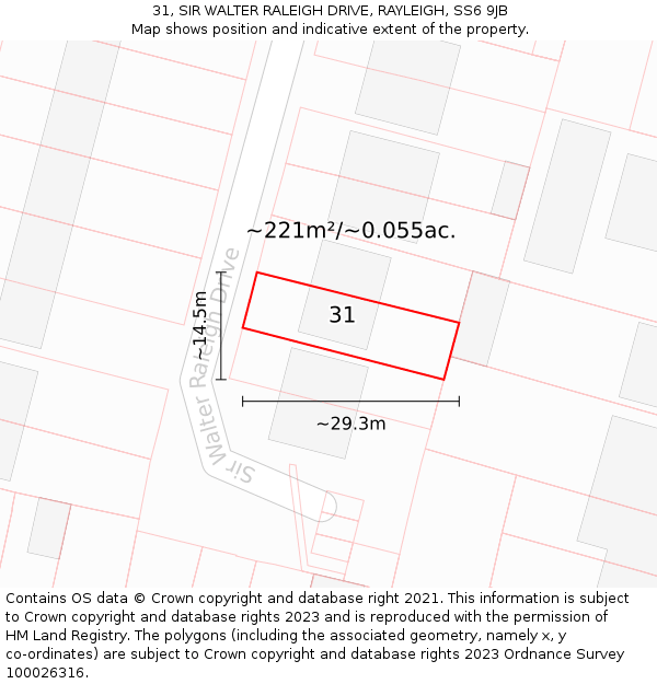 31, SIR WALTER RALEIGH DRIVE, RAYLEIGH, SS6 9JB: Plot and title map