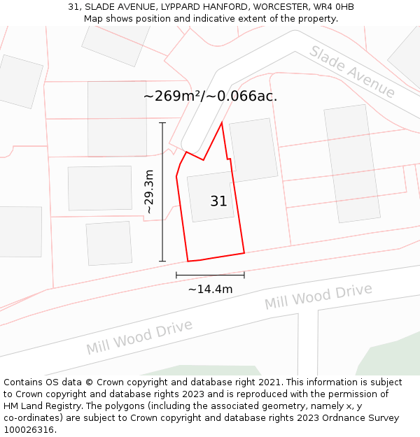 31, SLADE AVENUE, LYPPARD HANFORD, WORCESTER, WR4 0HB: Plot and title map