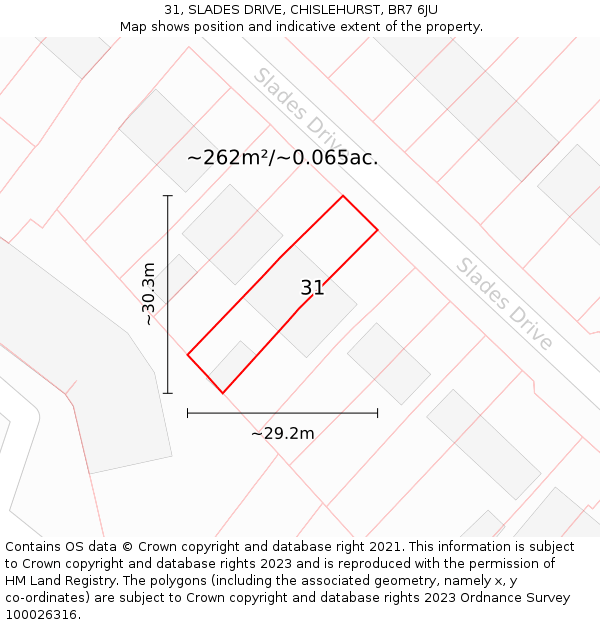 31, SLADES DRIVE, CHISLEHURST, BR7 6JU: Plot and title map