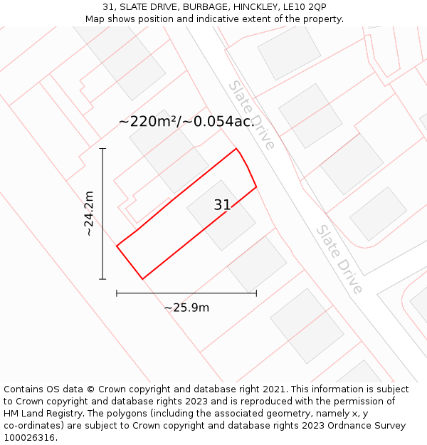 31, SLATE DRIVE, BURBAGE, HINCKLEY, LE10 2QP: Plot and title map
