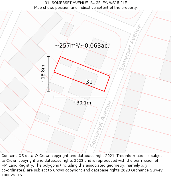31, SOMERSET AVENUE, RUGELEY, WS15 1LE: Plot and title map