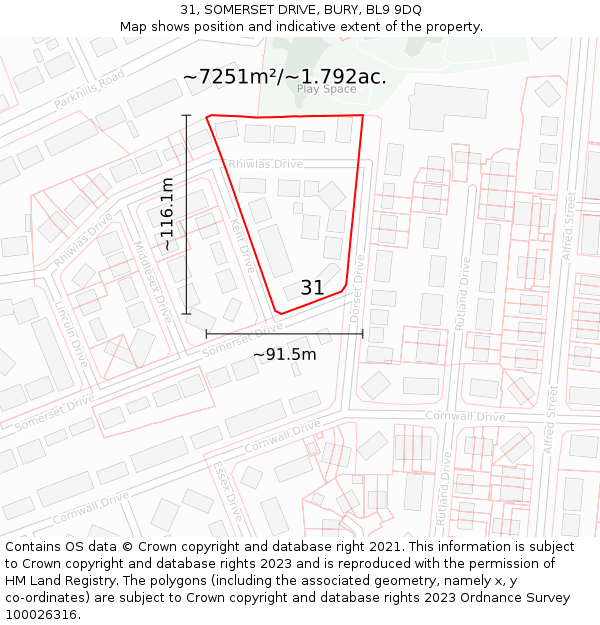 31, SOMERSET DRIVE, BURY, BL9 9DQ: Plot and title map