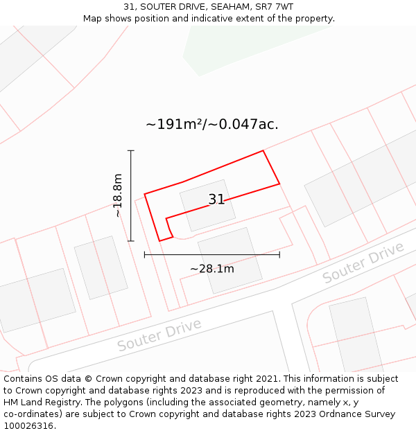 31, SOUTER DRIVE, SEAHAM, SR7 7WT: Plot and title map