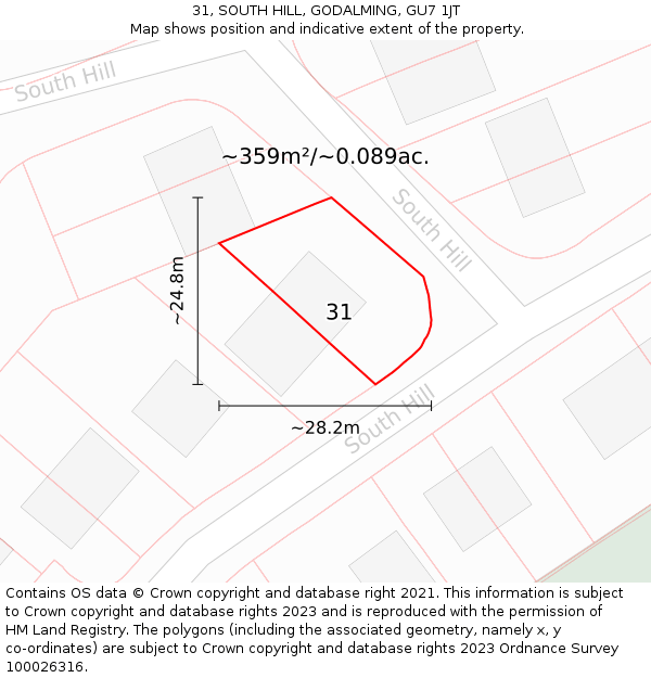 31, SOUTH HILL, GODALMING, GU7 1JT: Plot and title map
