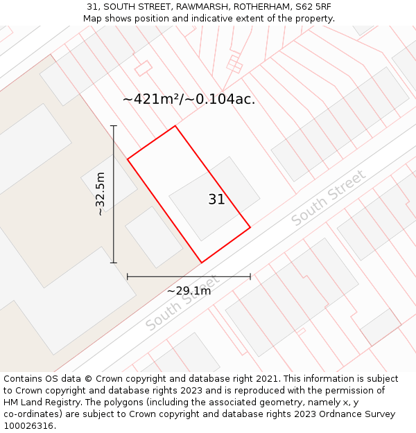 31, SOUTH STREET, RAWMARSH, ROTHERHAM, S62 5RF: Plot and title map