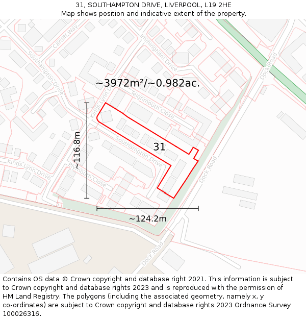 31, SOUTHAMPTON DRIVE, LIVERPOOL, L19 2HE: Plot and title map