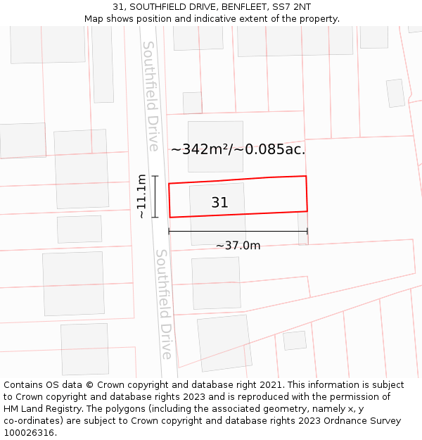 31, SOUTHFIELD DRIVE, BENFLEET, SS7 2NT: Plot and title map