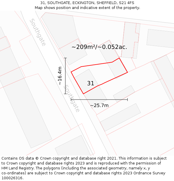 31, SOUTHGATE, ECKINGTON, SHEFFIELD, S21 4FS: Plot and title map