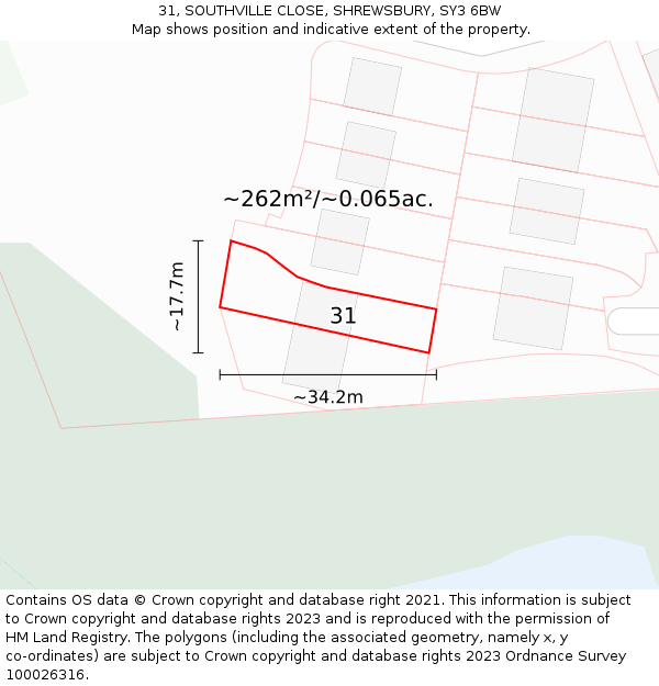 31, SOUTHVILLE CLOSE, SHREWSBURY, SY3 6BW: Plot and title map