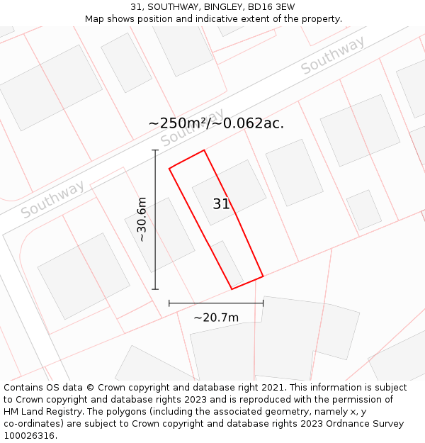 31, SOUTHWAY, BINGLEY, BD16 3EW: Plot and title map