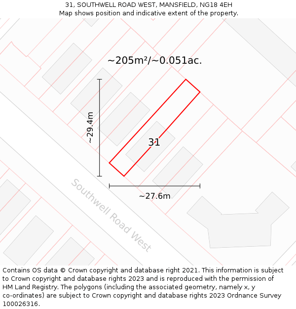 31, SOUTHWELL ROAD WEST, MANSFIELD, NG18 4EH: Plot and title map