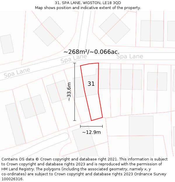 31, SPA LANE, WIGSTON, LE18 3QD: Plot and title map