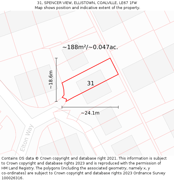31, SPENCER VIEW, ELLISTOWN, COALVILLE, LE67 1FW: Plot and title map