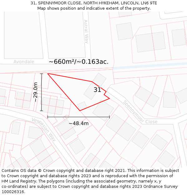 31, SPENNYMOOR CLOSE, NORTH HYKEHAM, LINCOLN, LN6 9TE: Plot and title map