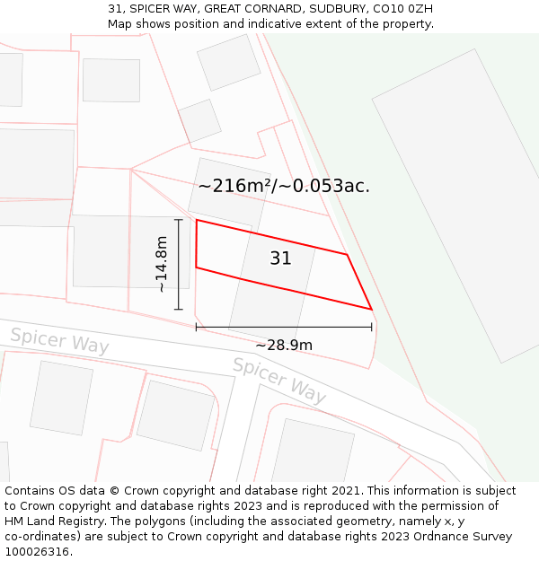 31, SPICER WAY, GREAT CORNARD, SUDBURY, CO10 0ZH: Plot and title map