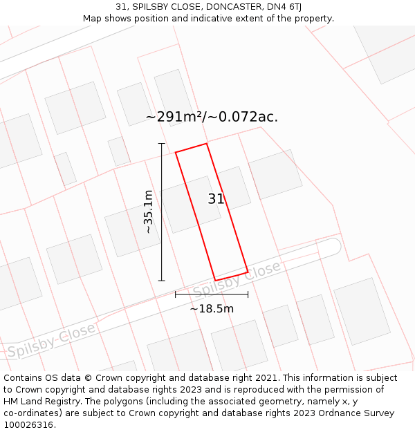 31, SPILSBY CLOSE, DONCASTER, DN4 6TJ: Plot and title map