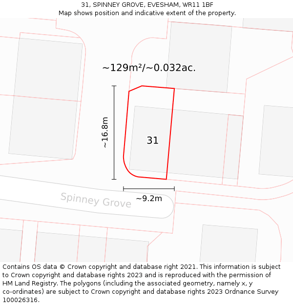 31, SPINNEY GROVE, EVESHAM, WR11 1BF: Plot and title map