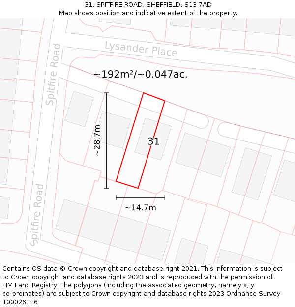31, SPITFIRE ROAD, SHEFFIELD, S13 7AD: Plot and title map