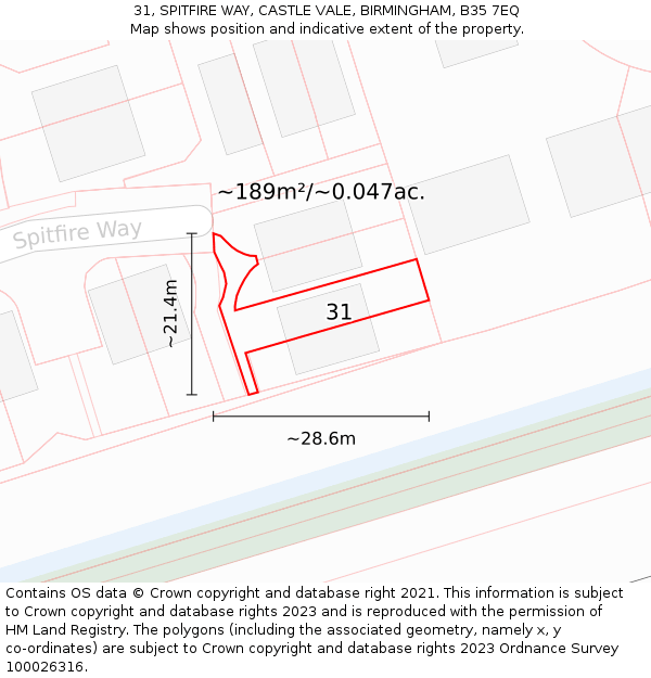 31, SPITFIRE WAY, CASTLE VALE, BIRMINGHAM, B35 7EQ: Plot and title map
