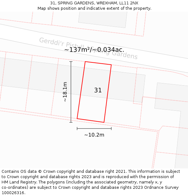31, SPRING GARDENS, WREXHAM, LL11 2NX: Plot and title map