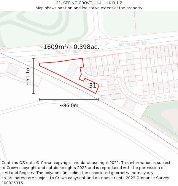 31, SPRING GROVE, HULL, HU3 1JZ: Plot and title map