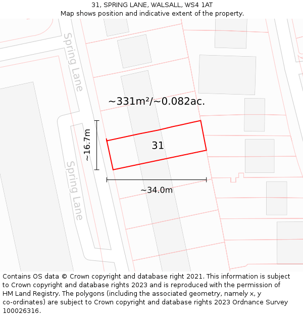 31, SPRING LANE, WALSALL, WS4 1AT: Plot and title map