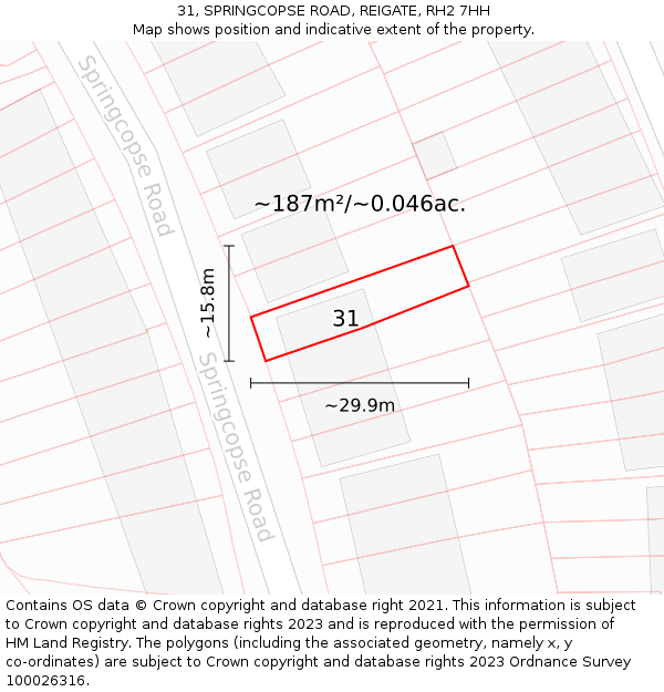 31, SPRINGCOPSE ROAD, REIGATE, RH2 7HH: Plot and title map