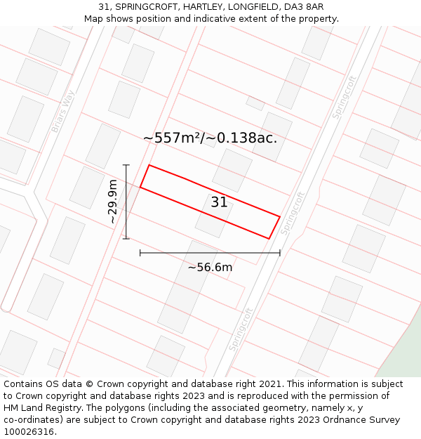 31, SPRINGCROFT, HARTLEY, LONGFIELD, DA3 8AR: Plot and title map
