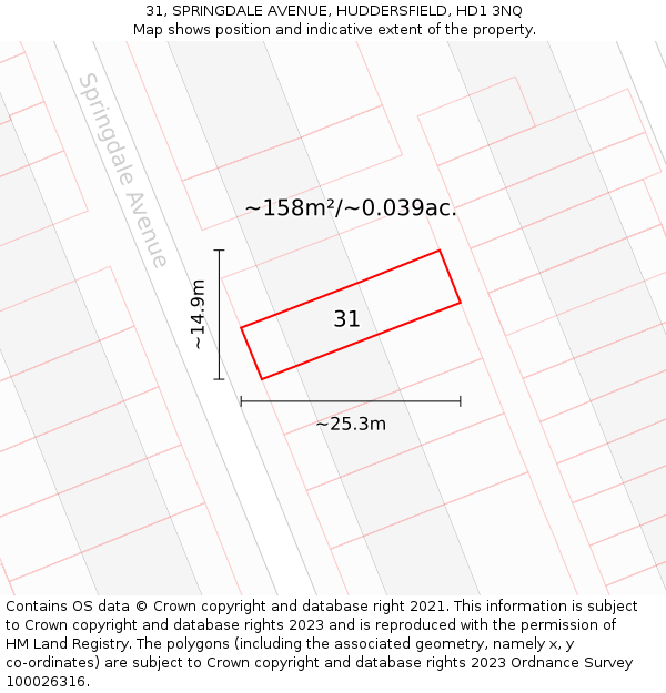 31, SPRINGDALE AVENUE, HUDDERSFIELD, HD1 3NQ: Plot and title map