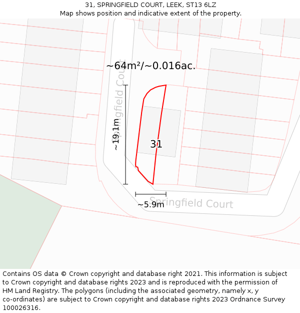 31, SPRINGFIELD COURT, LEEK, ST13 6LZ: Plot and title map